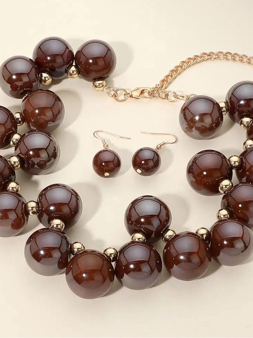 Brown Beaded Statement Necklace & Earring Set